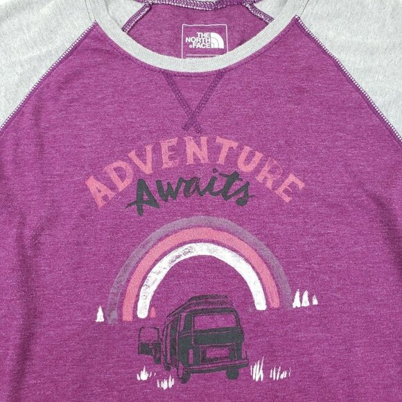 The North Face 3/4 Sleeve T-Shirt Purple Womens Small Adventure Awaits Graphic - Picture 3 of 10